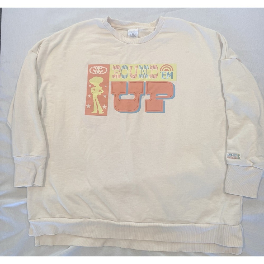 Disney Parks Toy Story Round Em Up Cream High-Low Oversized Graphic Sweatshirt L
